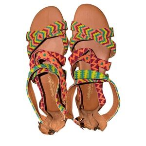 Laidback London Lauri Gladiator Sandals Emerald Mix Hand Beaded EU 39 Leather